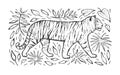 Leopard, tiger and lion vector hand drawn sketch. Wild animals and leaves isolated on white background Royalty Free Stock Photo